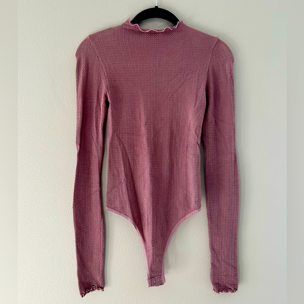 Free People Pink Ruffle Neck Bodysuit